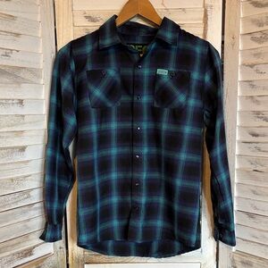 DIXXON Youth Navy, Black & Teal Plaid Flannel Shirt